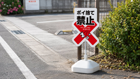 ポイ捨て禁止を呼びかけるあぴまちスタンド看板の設置イメージ