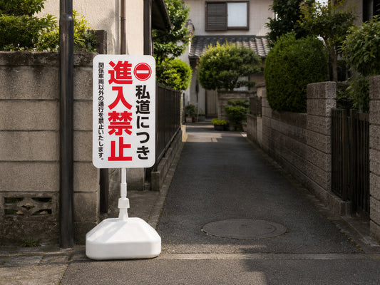 私道への無断進入を防止する進入禁止スタンド看板の設置イメージ
