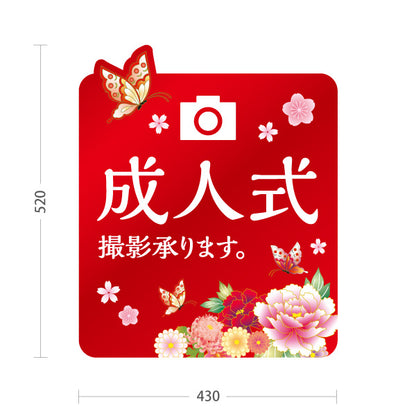 スタンド看板 ノーマルタイプ 成人式 撮影承ります フラワーデザインPOPスタンド 写真館・フォトスタジオ向け 屋外使用可 S-10245-8