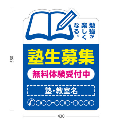 スタンド看板 ノーマルタイプ 塾生募集 学習塾 受付中 個人塾 新規開講 生徒募集PR向け 青 名入れ無料 セミオーダー商品 屋外使用可 S-1071-1