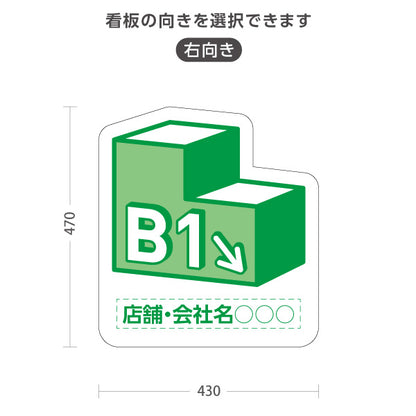 スタンド看板 ノーマルタイプ 地下1階 店舗誘導 B1F 案内 オフィス 事務所 病院 商業施設 飲食店 クリニック サロン向け 緑 右向き 左向き 名入れ無料 セミオーダー商品 屋外使用可 S-10925-11