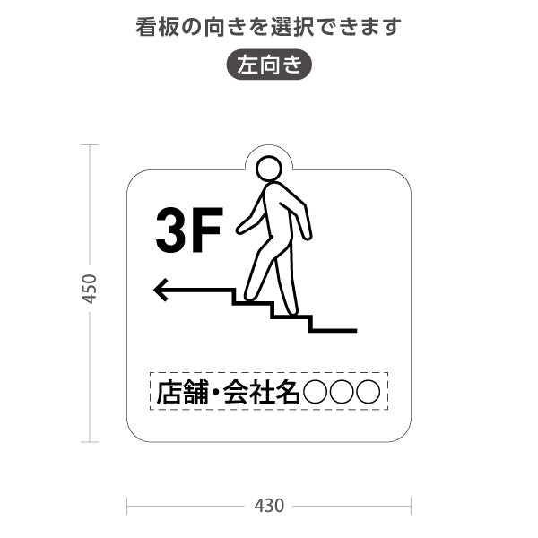 スタンド看板 ノーマルタイプ 3階 店舗誘導 3F 案内 オフィス 事務所 病院 商業施設 飲食店 クリニック サロン向け ユニーク 白 右向き 左向き 名入れ無料 セミオーダー商品 屋外使用可 S-10925-31