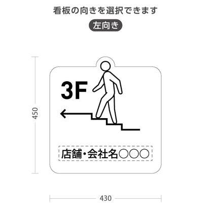 スタンド看板 ノーマルタイプ 3階 店舗誘導 3F 案内 オフィス 事務所 病院 商業施設 飲食店 クリニック サロン向け ユニーク 白 右向き 左向き 名入れ無料 セミオーダー商品 屋外使用可 S-10925-31