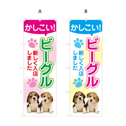 のぼり旗 ビーグル 新しく入店しました 子犬販売 犬専門店・ペットショップ向け 選べるカラー 名入れ無料 S-1237-277