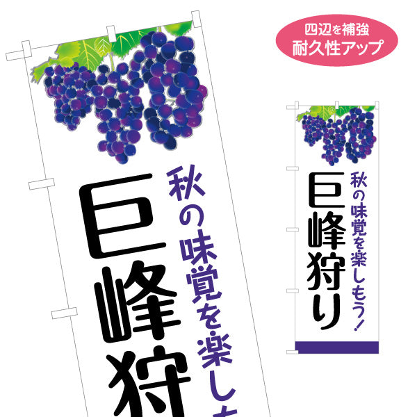 のぼり旗 巨峰狩り 秋の味覚を楽しむ 巨峰イラスト入り縦書きデザイン 観光農園・果樹園向け 名入れ無料 S-155-3