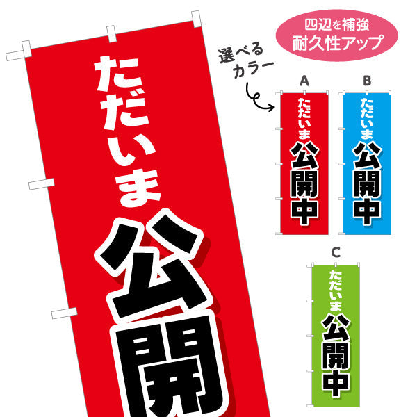 のぼり旗 ただいま公開中 大きな文字で見やすい オープンハウス 分譲マンション 不動産向け 選べるカラー 名入れ無料 S-1618-1