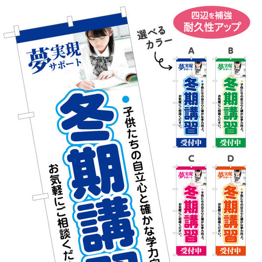 のぼり旗 冬期講習 学習塾 受付中 個人塾 新規開講  生徒募集PR向け 選べるカラー 名入れ無料 S-171-13
