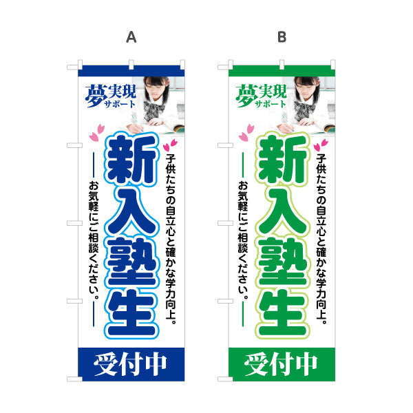 のぼり旗 新入塾生 学習塾 受付中 個人塾 新規開講  生徒募集PR向け 選べるカラー 名入れ無料 S-171-21