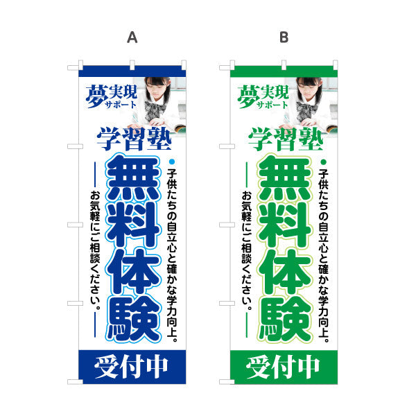 のぼり旗 学習塾 無料体験 個人塾 新規開講 生徒募集PR向け 選べるカラー 名入れ無料 S-171-25