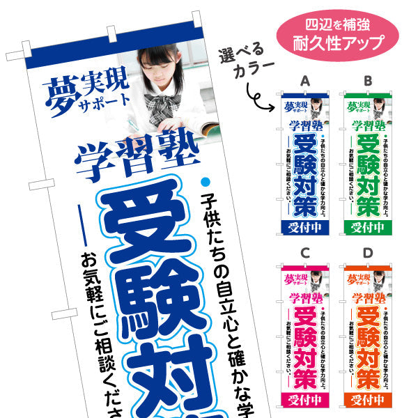 のぼり旗 受験対策 学習塾  個人塾 新規開講 生徒募集PR向け 選べるカラー 名入れ無料 S-171-29