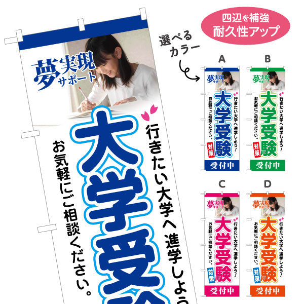 のぼり旗 大学受験 学習塾 個人塾 新規開講 生徒募集PR向け 選べるカラー 名入れ無料 S-171-49