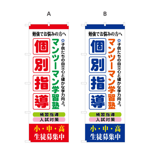 のぼり旗 個別指導 マンツーマン 学習塾 個人塾 新規開講 生徒募集PR向け 選べるカラー 名入れ無料 S-171-60