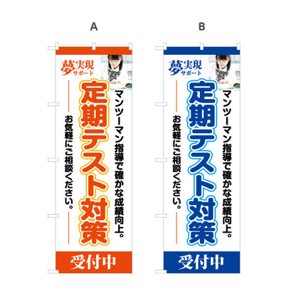 のぼり旗 定期テスト対策 学習塾 個人塾 新規開講 生徒募集PR向け 選べるカラー 名入れ無料 S-171-63