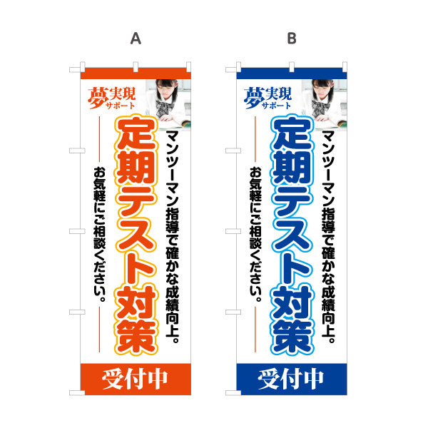 のぼり旗 定期テスト対策 学習塾 個人塾 新規開講 生徒募集PR向け 選べるカラー 名入れ無料 S-171-63