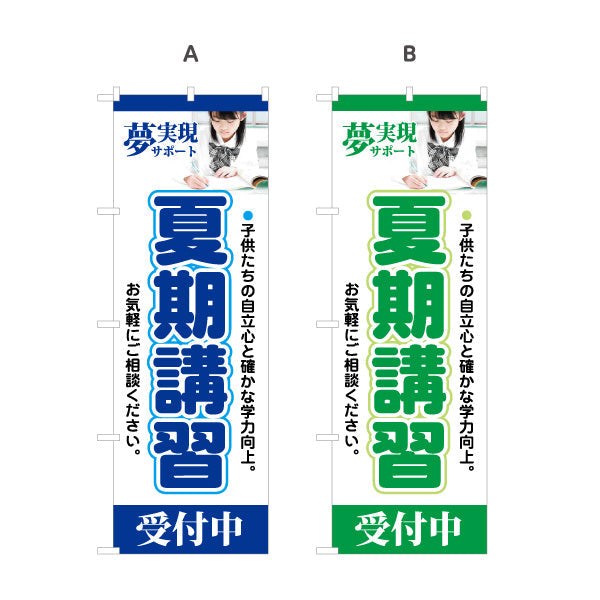 のぼり旗 夏期講習 学習塾 受付中 個人塾 新規開講  生徒募集PR向け 選べるカラー 名入れ無料 S-171-9