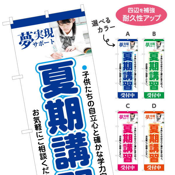のぼり旗 夏期講習 学習塾 受付中 個人塾 新規開講  生徒募集PR向け 選べるカラー 名入れ無料 S-171-9