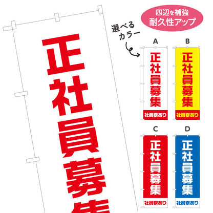 のぼり旗 正社員募集 社員寮ありアピールタイプ 人材募集・店舗前PR向け 選べるカラー 名入れ無料 S-192-37