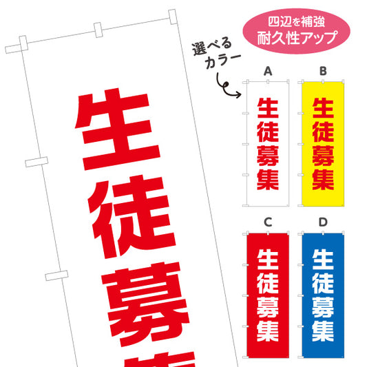 のぼり旗 生徒募集 シンプルで見やすい縦書きデザイン 教室・スクールPR向け 選べるカラー 名入れ無料 S-192-45