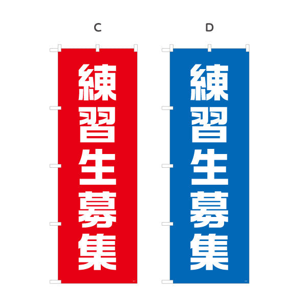 のぼり旗 練習生募集 大きな文字で見やすい縦書きデザイン 人材募集・店舗前PR向け 選べるカラー 名入れ無料 S-192-49