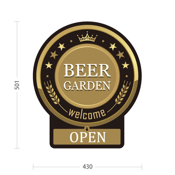 スタンド看板 表示切替プレート付タイプ ビアガーデン(ビール・BEER) クラシックデザイン OPEN CLOSED 落ち着いたゴールド調 王冠モチーフ 店舗装飾向け 屋外使用可 S-30127-10