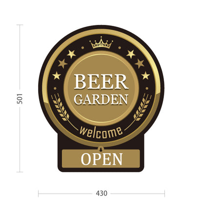 スタンド看板 表示切替プレート付タイプ ビアガーデン(ビール・BEER) クラシックデザイン OPEN CLOSED 落ち着いたゴールド調 王冠モチーフ 店舗装飾向け 屋外使用可 S-30127-10