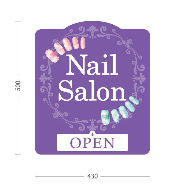 スタンド看板 表示切替プレート付タイプ Nail Salon パープルエレガントデザイン OPEN・CLOSED切替 ネイルサロン向け 屋外使用可 S-30332-1