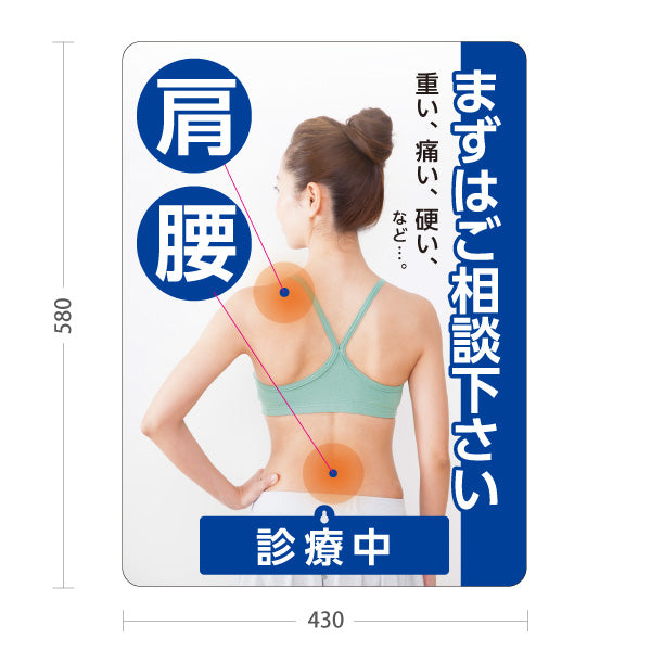 スタンド看板 表示切替プレート付タイプ 肩・腰の痛み まずはご相談下さい 診療中 休診中 ブルータイプ 整骨院・整体院・PR向け 屋外使用可 S-3036-14