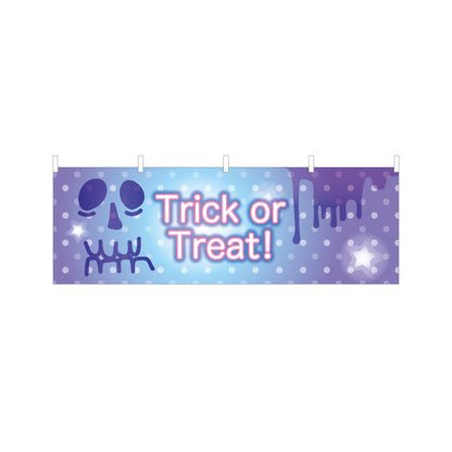 横断幕 ハロウィン Trick or Treat スカルフェイス ドット背景でやさしい印象 店舗前・イベント装飾向け テトロンポンジ ターポリン素材 S-4518-10