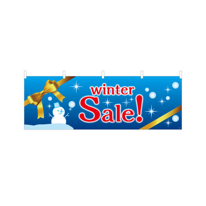 横断幕 winter Sale ウィンターセール 雪だるまとリボンの冬限定セール告知 店舗前・集客PR向け テトロンポンジ ターポリン素材 S-495-19