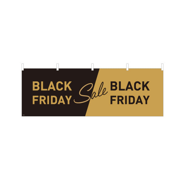 横断幕 Black Friday Sale ブラック×ゴールド風の斜め切替デザインで高級感ある販促 店舗前・集客PR向け テトロンポンジ ターポリン素材 S-495-40