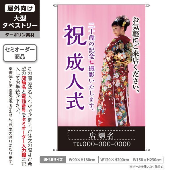タペストリー 成人式 二十歳の記念撮影 写真館・フォトスタジオ向け 名入れ無料 セミオーダー商品 ターポリン素材 屋外使用可 S-5245-3