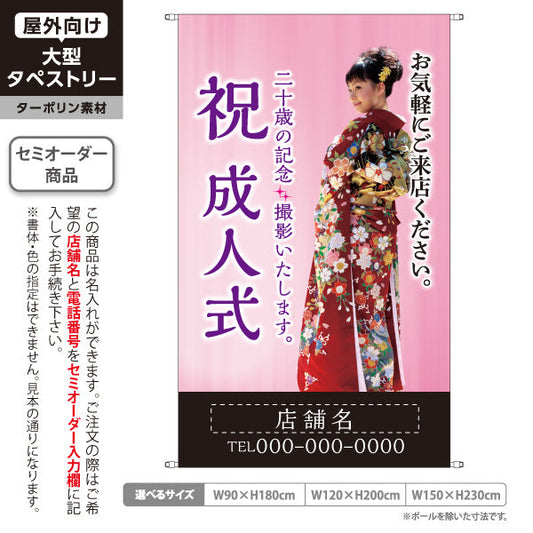 タペストリー 成人式 二十歳の記念撮影 写真館・フォトスタジオ向け 名入れ無料 セミオーダー商品 ターポリン素材 屋外使用可 S-5245-3