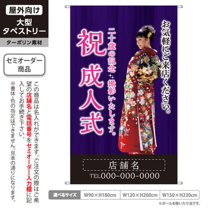 タペストリー 成人式 二十歳の記念撮影 写真館・フォトスタジオ向け 名入れ無料 セミオーダー商品 ターポリン素材 屋外使用可 S-5245-4