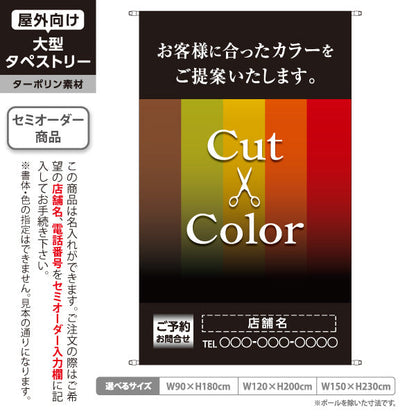 タペストリー Cut(カット) Color(カラー) 落ち着いたグラデーションデザイン 美容院・ヘアサロン向け カラー提案PRに最適 名入れ無料 セミオーダー商品 ターポリン素材 屋外使用可 S-533-10