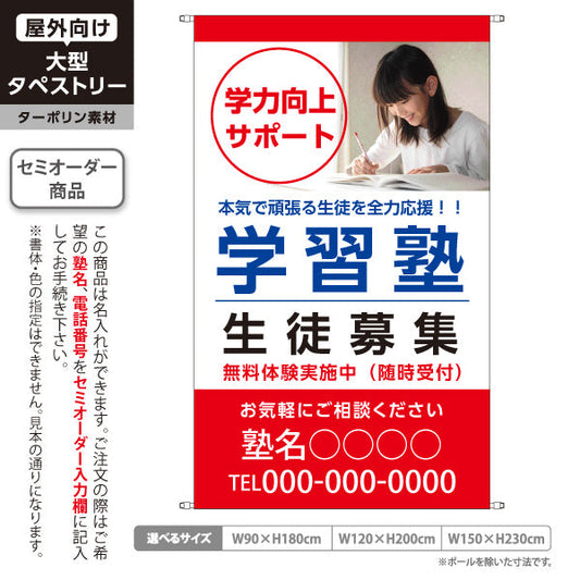 タペストリー 学習塾 生徒募集 個人塾 新規開講  生徒募集PR向け 青 名入れ無料 セミオーダー商品 ターポリン素材 屋外使用可 S-571-6