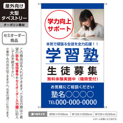 タペストリー 学習塾 生徒募集 個人塾 新規開講  生徒募集PR向け 赤 名入れ無料 セミオーダー商品 ターポリン素材 屋外使用可 S-571-7