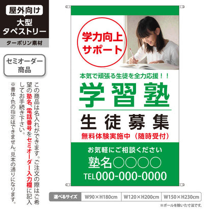 タペストリー 学習塾 生徒募集 個人塾 新規開講  生徒募集PR向け 緑 名入れ無料 セミオーダー商品 ターポリン素材 屋外使用可 S-571-8