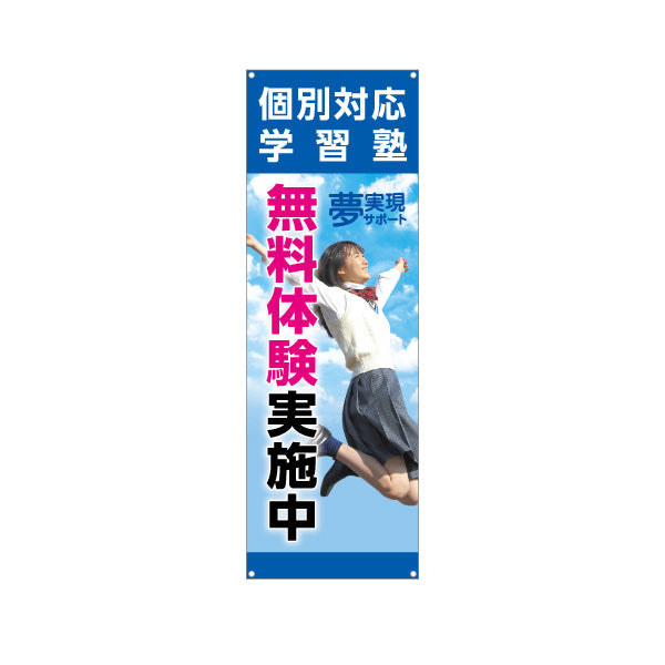 バナー幕 無料体験実施中 学習塾 個別対応 個人塾 新規開講 生徒募集PR向け ターポリン素材 S-971-130