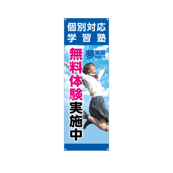 バナー幕 無料体験実施中 学習塾 個別対応 個人塾 新規開講 生徒募集PR向け ターポリン素材 S-971-130