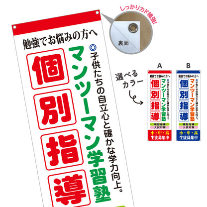 バナー幕 個別指導 マンツーマン 学習塾 個人塾 新規開講 生徒募集PR向け 選べるカラー ターポリン素材 S-971-60