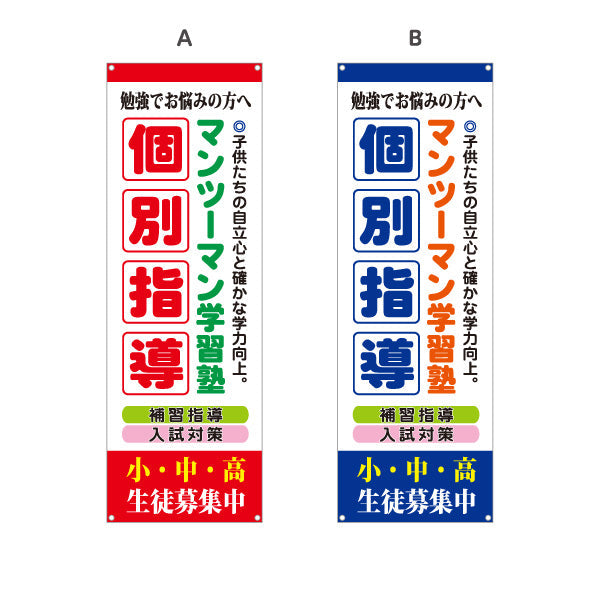 バナー幕 個別指導 マンツーマン 学習塾 個人塾 新規開講 生徒募集PR向け 選べるカラー ターポリン素材 S-971-60