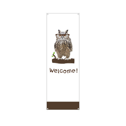 バナー幕 メガネふくろう Welcomeデザイン 木にとまる可愛い動物イラスト 店舗前・案内・集客PR向け ターポリン素材 S-9912-2
