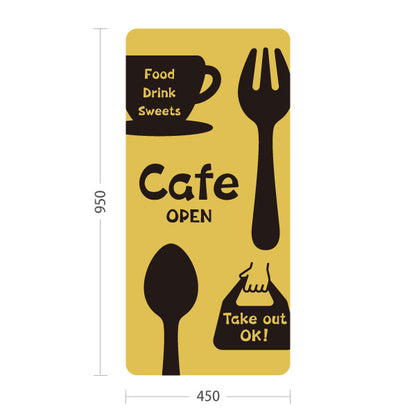 スタンド看板 トールタイプ カフェ(CAFE・COFFEE) イエローデザイン OPEN テイクアウト可 店舗前向け アルミパネル製 片面・両面選択可 屋外使用可 S-T-10156-5